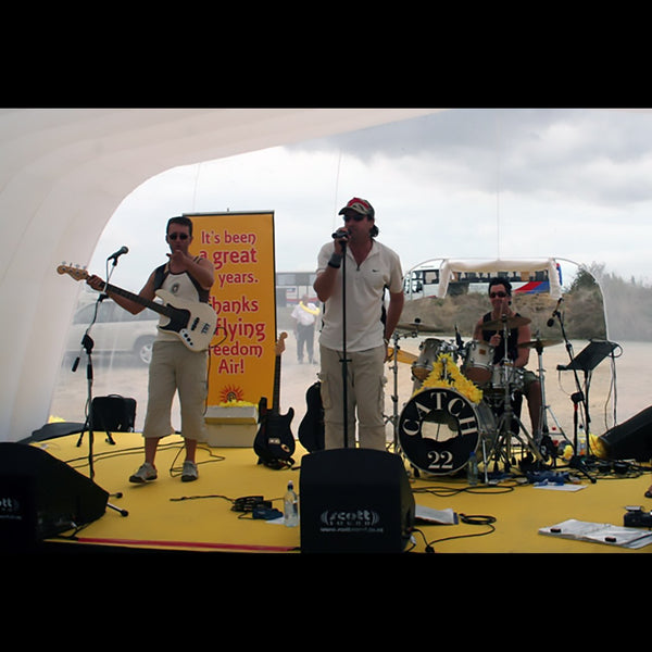 Catch 22 Auckland covers band live on stage at outdoor event
