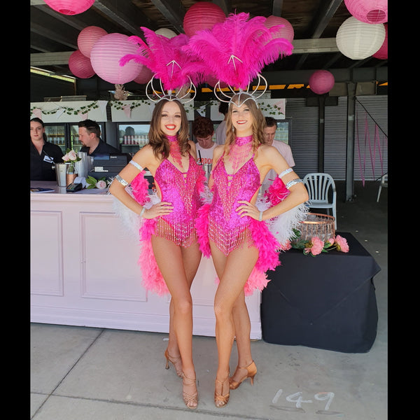 2 pink boa feathers dancers Finesse Entertainment Auckland